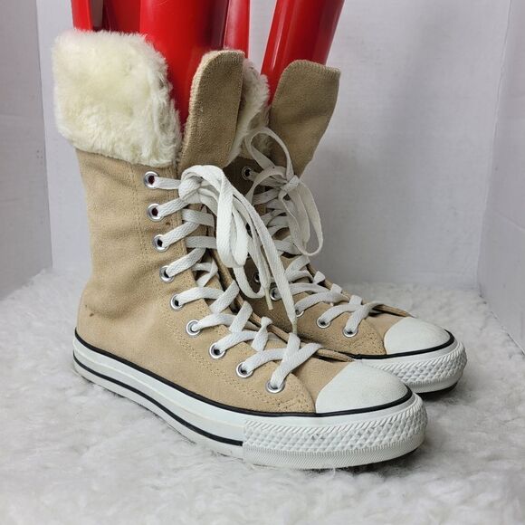 Converse Chuck Taylor Xh Women's Sneaker  Size 7 Fur Cuff Tan Suede Shoes - Picture 1 of 9